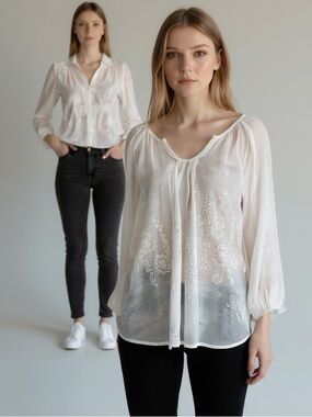 Source Unknown Cream Embroidered Blouse